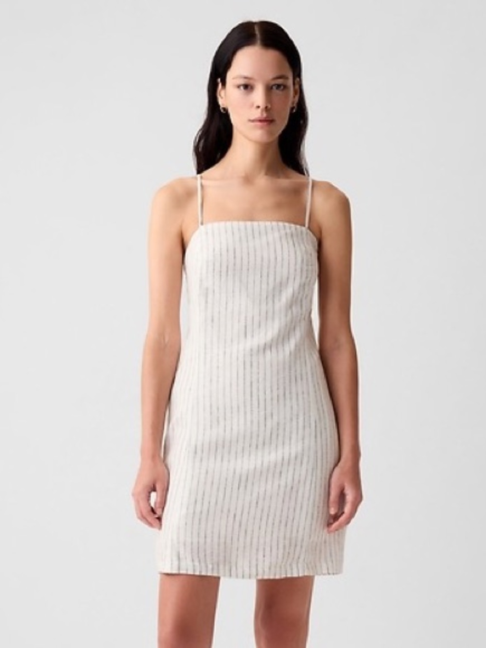 Gap Sz S Linen Rayon White Pin Strip Short Coastal Dress
